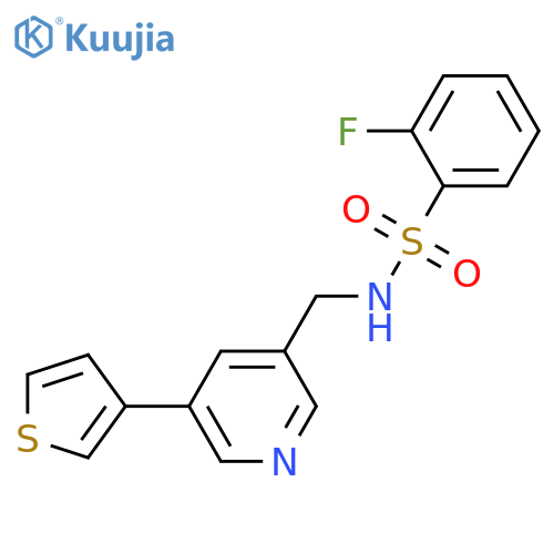 2-fluoro-N-[(5-thiophen-3-ylpyridin-3-yl)methyl]benzenesulfonamide structure