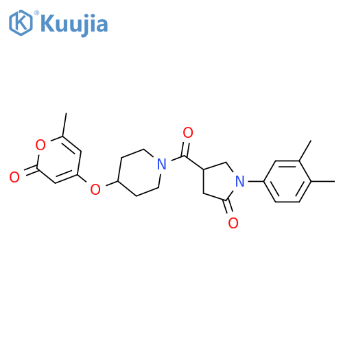 1-(3,4-dimethylphenyl)-4-[4-(2-methyl-6-oxopyran-4-yl)oxypiperidine-1-carbonyl]pyrrolidin-2-one structure