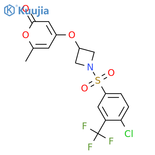 4-[1-[4-chloro-3-(trifluoromethyl)phenyl]sulfonylazetidin-3-yl]oxy-6-methylpyran-2-one structure