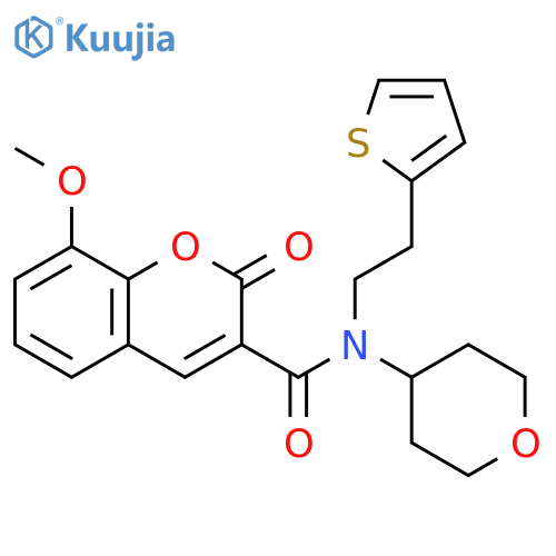 8-methoxy-N-(oxan-4-yl)-2-oxo-N-[2-(thiophen-2-yl)ethyl]-2H-chromene-3-carboxamide structure