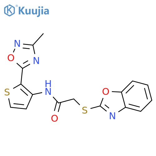2-(1,3-benzoxazol-2-ylsulfanyl)-N-[2-(3-methyl-1,2,4-oxadiazol-5-yl)thiophen-3-yl]acetamide structure