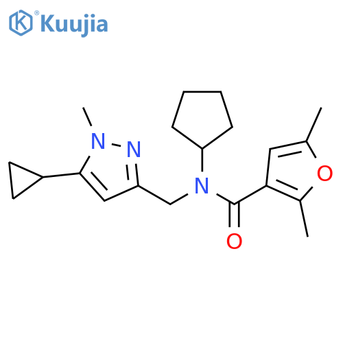 N-cyclopentyl-N-[(5-cyclopropyl-1-methyl-1H-pyrazol-3-yl)methyl]-2,5-dimethylfuran-3-carboxamide structure
