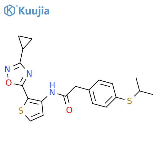 N-[2-(3-cyclopropyl-1,2,4-oxadiazol-5-yl)thiophen-3-yl]-2-[4-(propan-2-ylsulfanyl)phenyl]acetamide structure