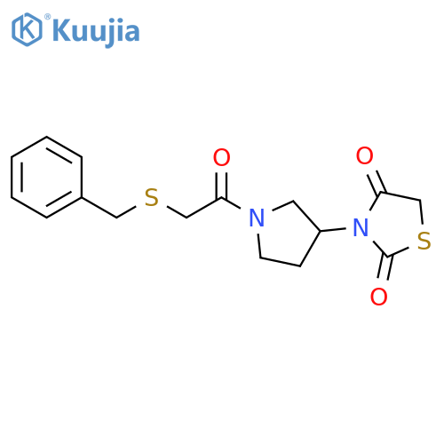 3-[1-[2-[(Phenylmethyl)thio]acetyl]-3-pyrrolidinyl]-2,4-thiazolidinedione structure