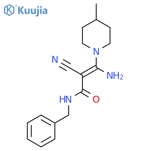 3-amino-N-benzyl-2-cyano-3-(4-methylpiperidin-1-yl)prop-2-enamide structure