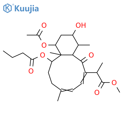 6-Benzocyclodeceneacetic acid, 1-(acetyloxy)-1,2,3,4,4a,5,10,11,12,12a-decahydro-3-hydroxy-α,4,9,12a-tetramethyl-5-oxo-12-(1-oxobutoxy)-, methyl ester, (αS,1S,3R,4S,4aS,6Z,8Z,12S,12aS)- structure