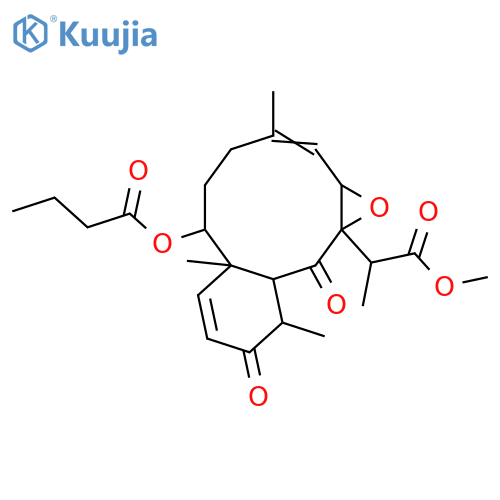 Benzo[4,5]cyclodec[1,2-b]oxirene-11a(1aH)-aceticacid, 4,5,6,6a,9,10,10a,11-octahydro-a,3,6a,10-tetramethyl-9,11-dioxo-6-(1-oxobutoxy)-,methyl ester, (aR,1aR,2Z,6S,6aS,10S,10aS,11aS)- structure