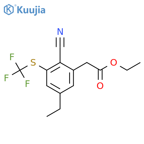 Ethyl 2-cyano-5-ethyl-3-(trifluoromethylthio)phenylacetate structure