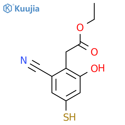 Ethyl 2-cyano-6-hydroxy-4-mercaptophenylacetate structure