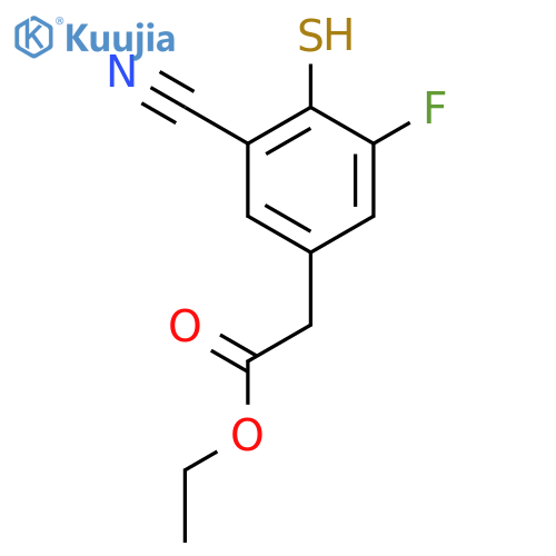 Ethyl 3-cyano-5-fluoro-4-mercaptophenylacetate structure