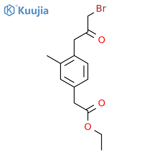Ethyl 4-(3-bromo-2-oxopropyl)-3-methylphenylacetate structure