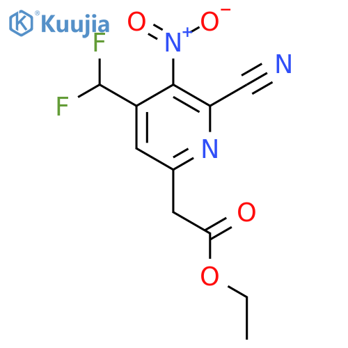 Ethyl 2-cyano-4-(difluoromethyl)-3-nitropyridine-6-acetate structure