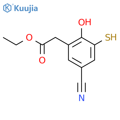 Ethyl 5-cyano-2-hydroxy-3-mercaptophenylacetate structure