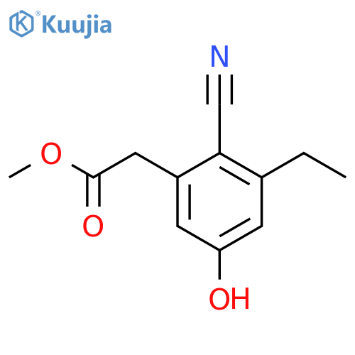 Methyl 2-cyano-3-ethyl-5-hydroxyphenylacetate structure