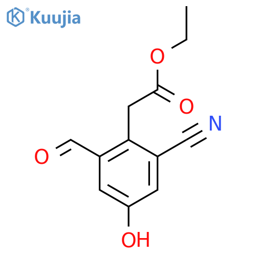 Ethyl 2-cyano-6-formyl-4-hydroxyphenylacetate structure