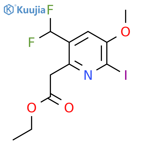 Ethyl 5-(difluoromethyl)-2-iodo-3-methoxypyridine-6-acetate structure