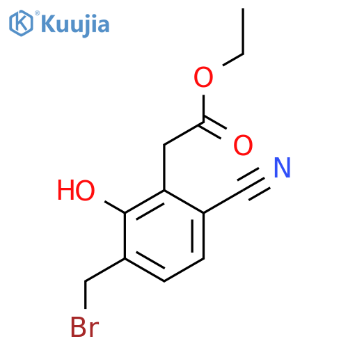 Ethyl 3-bromomethyl-6-cyano-2-hydroxyphenylacetate structure