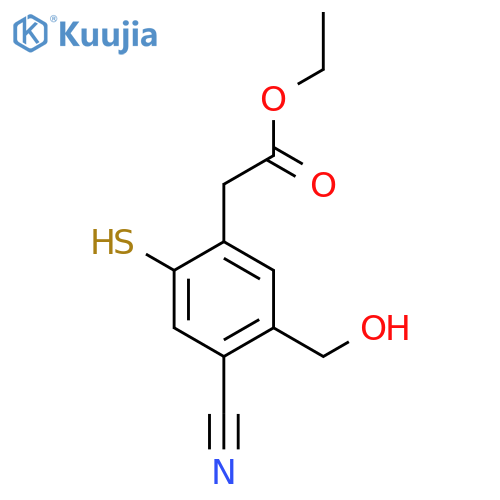 Ethyl 4-cyano-5-hydroxymethyl-2-mercaptophenylacetate structure