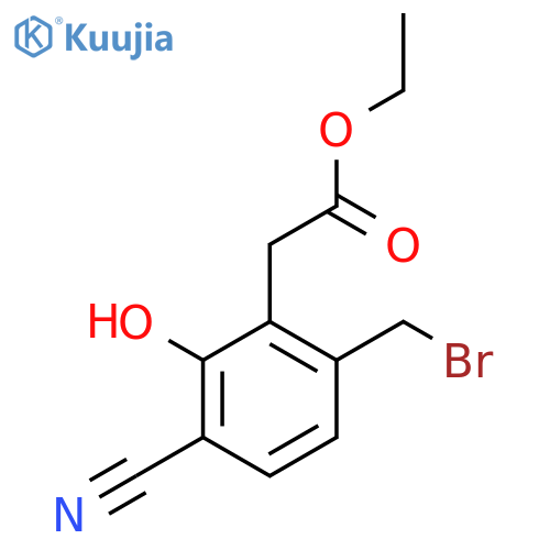 Ethyl 6-bromomethyl-3-cyano-2-hydroxyphenylacetate structure
