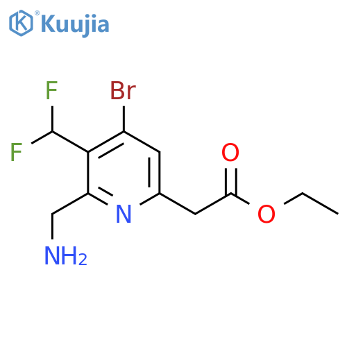 Ethyl 2-(aminomethyl)-4-bromo-3-(difluoromethyl)pyridine-6-acetate structure