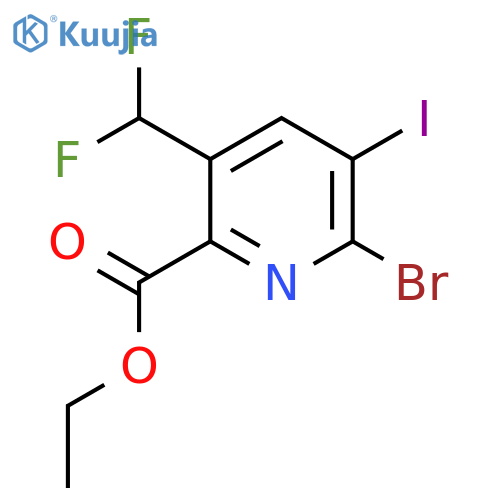 Ethyl 2-bromo-5-(difluoromethyl)-3-iodopyridine-6-carboxylate structure