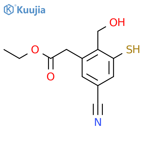 Ethyl 5-cyano-2-hydroxymethyl-3-mercaptophenylacetate structure
