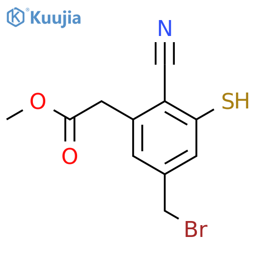 Methyl 5-bromomethyl-2-cyano-3-mercaptophenylacetate structure