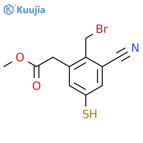 Methyl 2-bromomethyl-3-cyano-5-mercaptophenylacetate structure