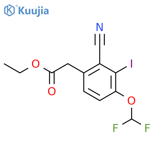 Ethyl 2-cyano-4-difluoromethoxy-3-iodophenylacetate structure