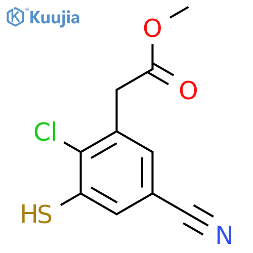 Methyl 2-chloro-5-cyano-3-mercaptophenylacetate structure