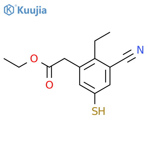 Ethyl 3-cyano-2-ethyl-5-mercaptophenylacetate structure