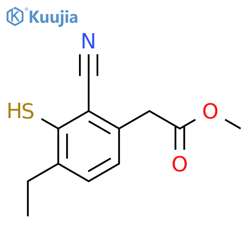 Methyl 2-cyano-4-ethyl-3-mercaptophenylacetate structure