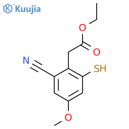 Ethyl 2-cyano-6-mercapto-4-methoxyphenylacetate structure