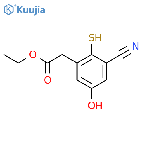 Ethyl 3-cyano-5-hydroxy-2-mercaptophenylacetate structure