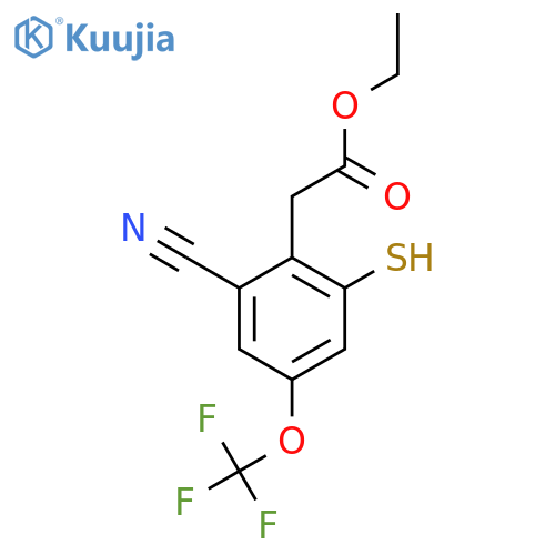 Ethyl 2-cyano-6-mercapto-4-(trifluoromethoxy)phenylacetate structure
