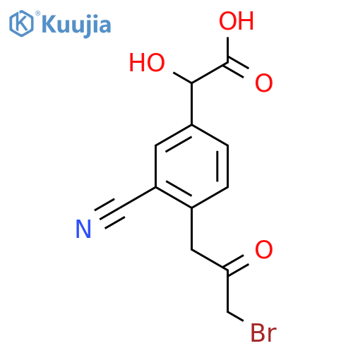 4-(3-Bromo-2-oxopropyl)-3-cyanomandelic acid structure