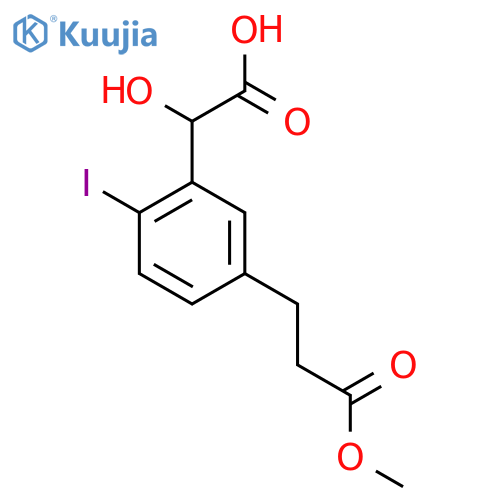 2-Iodo-5-(3-methoxy-3-oxopropyl)mandelic acid structure