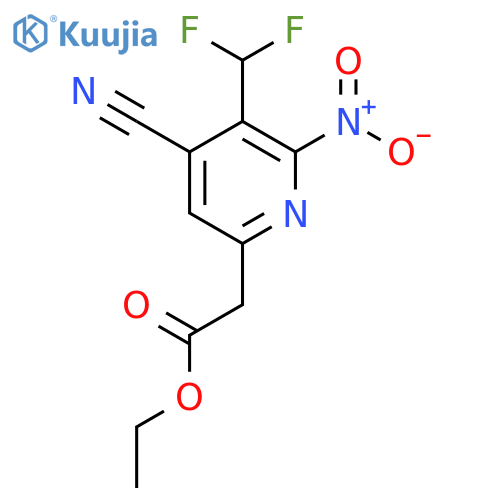 Ethyl 4-cyano-3-(difluoromethyl)-2-nitropyridine-6-acetate structure