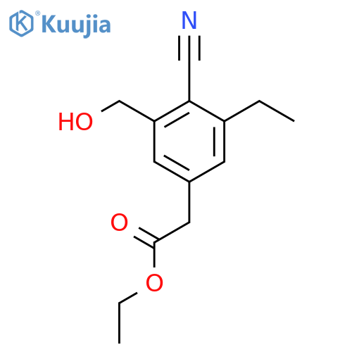 Ethyl 4-cyano-3-ethyl-5-(hydroxymethyl)phenylacetate structure