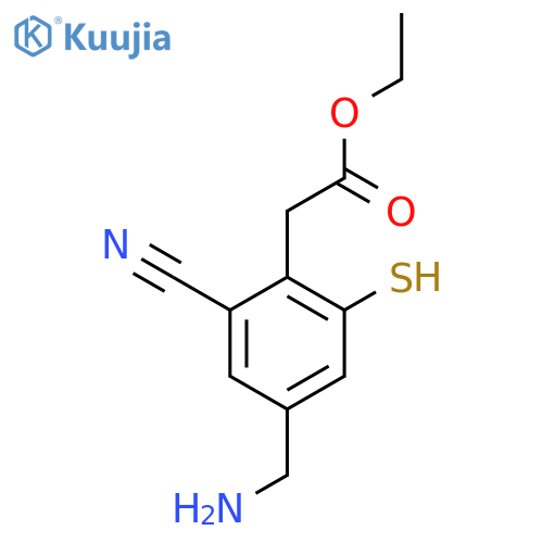 Ethyl 4-aminomethyl-2-cyano-6-mercaptophenylacetate structure