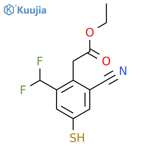 Ethyl 2-cyano-6-difluoromethyl-4-mercaptophenylacetate structure