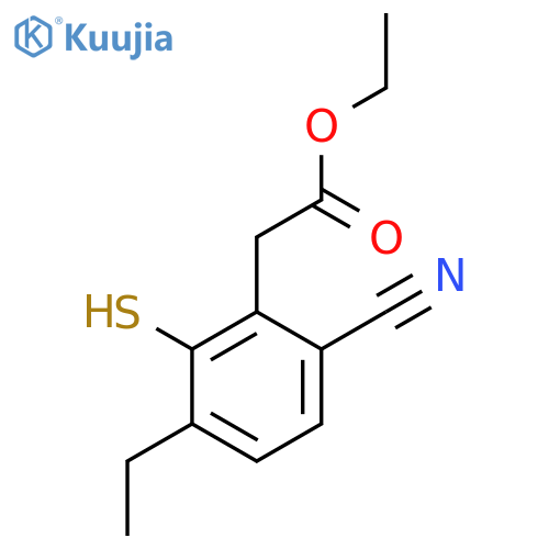 Ethyl 6-cyano-3-ethyl-2-mercaptophenylacetate structure