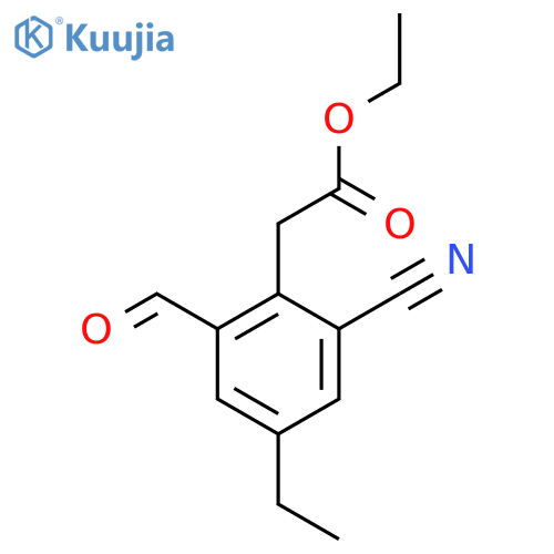 Ethyl 2-cyano-4-ethyl-6-formylphenylacetate structure