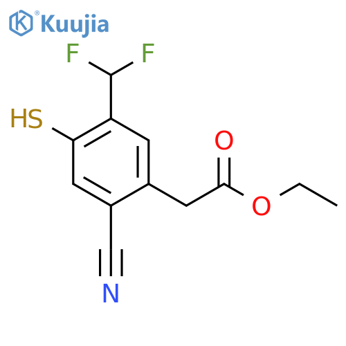 Ethyl 2-cyano-5-difluoromethyl-4-mercaptophenylacetate structure
