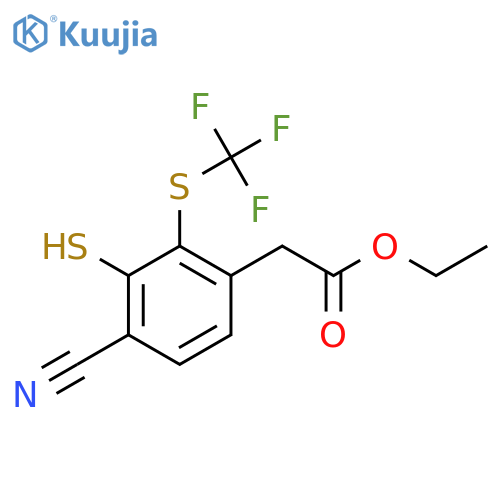 Ethyl 4-cyano-3-mercapto-2-(trifluoromethylthio)phenylacetate structure