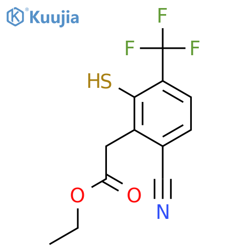 Ethyl 6-cyano-2-mercapto-3-(trifluoromethyl)phenylacetate structure