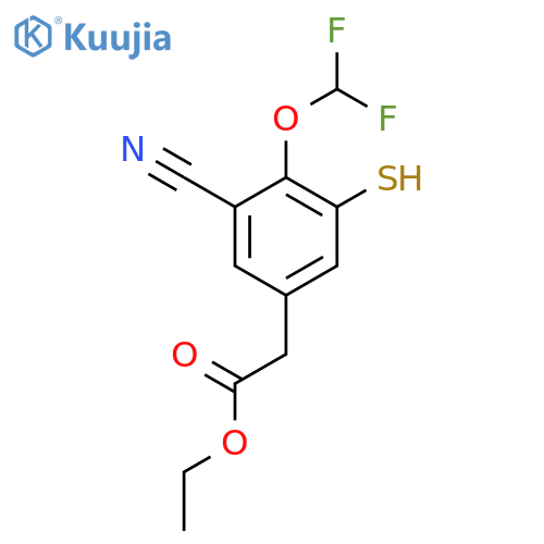Ethyl 3-cyano-4-difluoromethoxy-5-mercaptophenylacetate structure