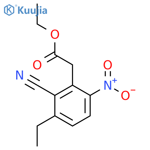 Ethyl 2-cyano-3-ethyl-6-nitrophenylacetate structure