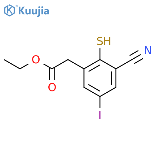 Ethyl 3-cyano-5-iodo-2-mercaptophenylacetate structure