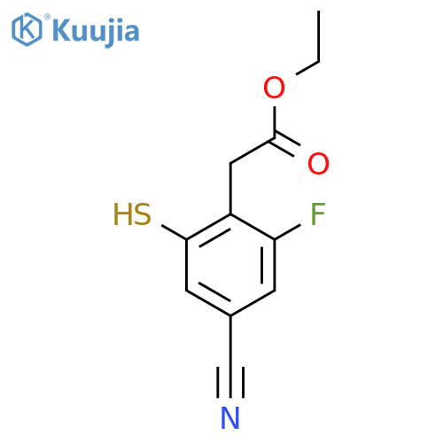 Ethyl 4-cyano-2-fluoro-6-mercaptophenylacetate structure